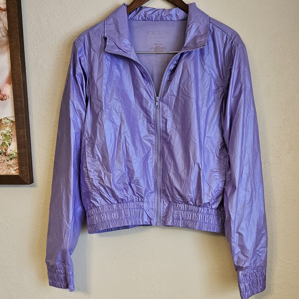 Isla Movement Iluminate Iridescent Cropped Bomber Purple Jacket Workout Sz L